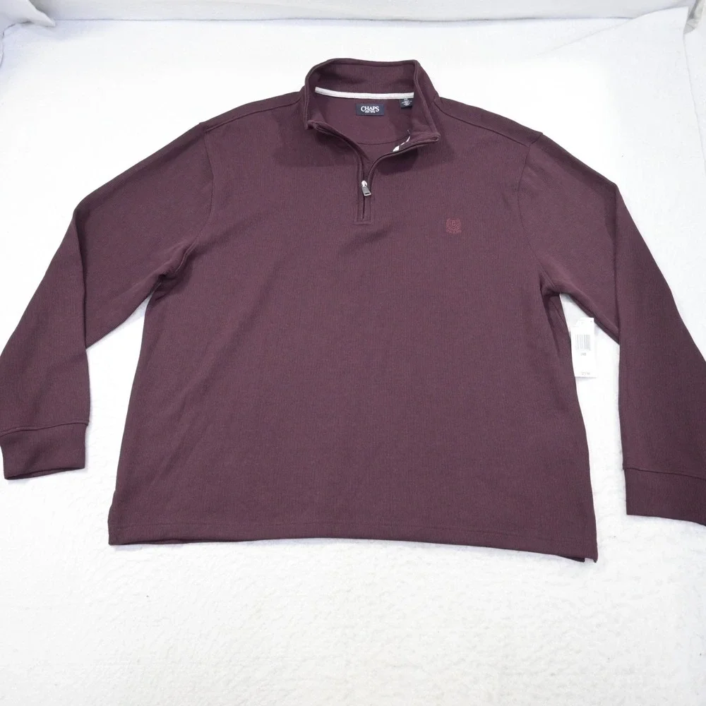 Chaps 1/4 Zip Pullover Sweater Dark Red Long Sleeve Pullover Mens 2XB BIG NEW